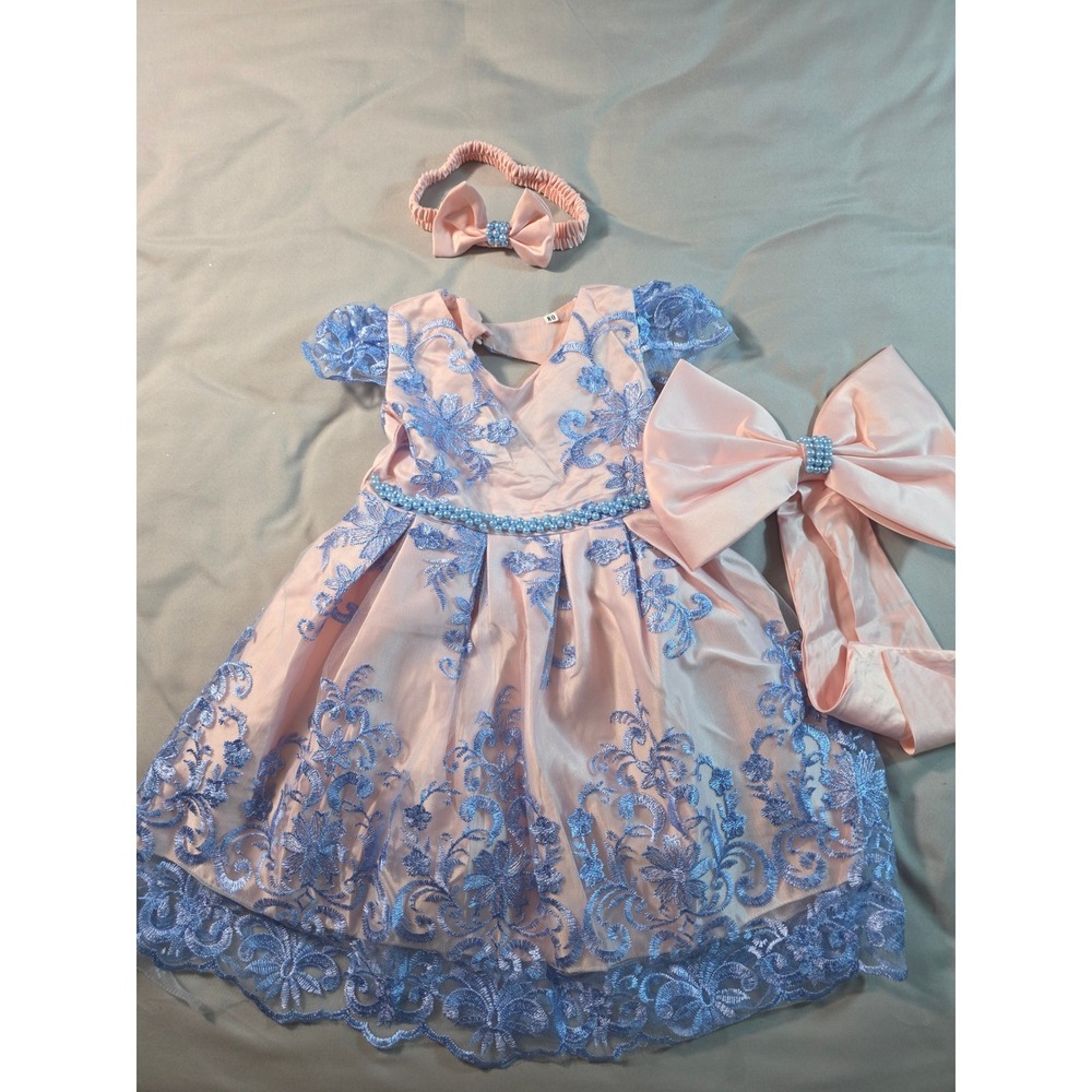 NNJXD Floral Lace Dress Baby Girl 80 0-6M Pink Blue 3pc Set Special Occasion